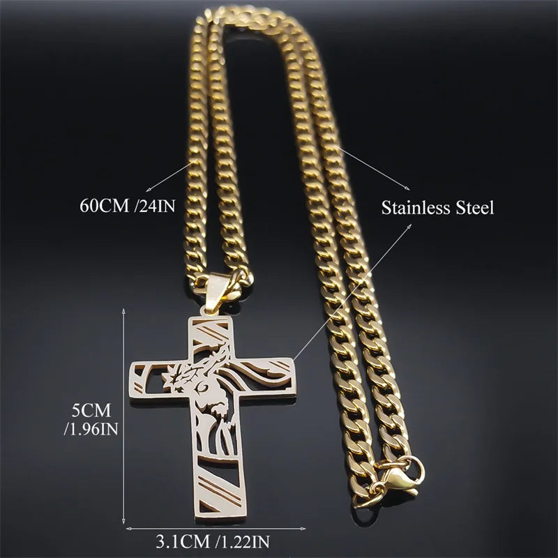 Hiphop Punk Kroon Van Doorns Jesus Kruis Ketting Voor Mannen Roestvrij Staal Verguld Kruisbeeld Hanger Kettingen Sieraden N8052