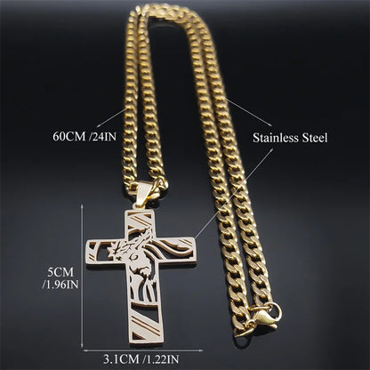Hiphop Punk Kroon Van Doorns Jesus Kruis Ketting Voor Mannen Roestvrij Staal Verguld Kruisbeeld Hanger Kettingen Sieraden N8052