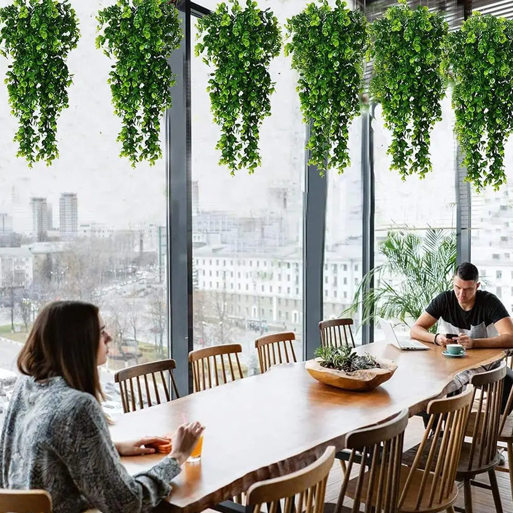 2/4pcs Artificial Hanging Plants UV Resistant Plastic Fake Hanging Plant Home Office Wall Decoration Simulated Green Plants