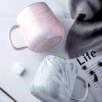 Pink/Grey Ceramic Mug Nordic Ins Style Marbled Gold Rim Coffee Cup Oatmeal Breakfast Cup Valentine's Day Dift Couple water cups