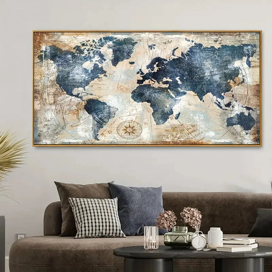 1pc Canvas Poster Vintage Art World Map Poster Decor Wall Art Posters Bedroom Living Room Corridor Wall Decoration Ideal Gift