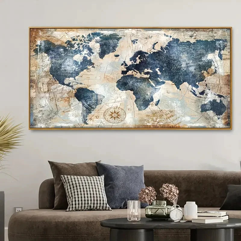 Affiche rétro de la carte du monde encadrée