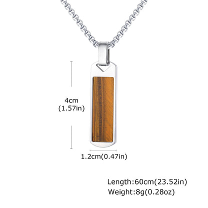 Trendy Pendant Necklaces for Men Boys,Square Natural Stone Stainless Steel Necklaces,Hip Hop Cool Healing Jewelry Gifts