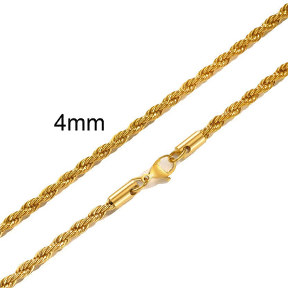 Ropes Long Necklace for Men Women,Stainless Steel Gold Color Twisted Rope Chain Collar,2/3/4/5mm Punk Basic Waterproof Jewelry