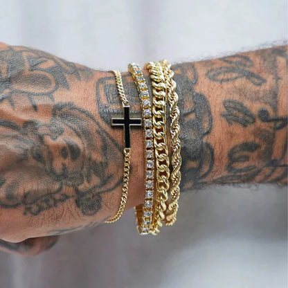 4 stuks roestvrijstalen kruisketting armband set voor mannen vrouwen punk hiphop minimalistische zirkoon armbanden dagelijks gebruik feestsieraden nieuw