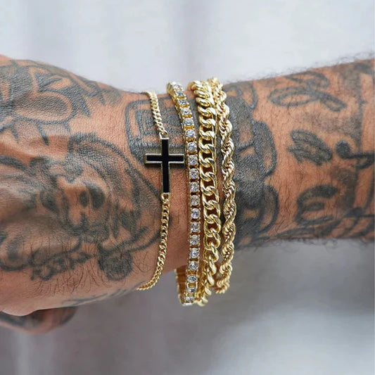 4 stuks roestvrijstalen kruisketting armband set voor mannen vrouwen punk hiphop minimalistische zirkoon armbanden dagelijks gebruik feestsieraden nieuw