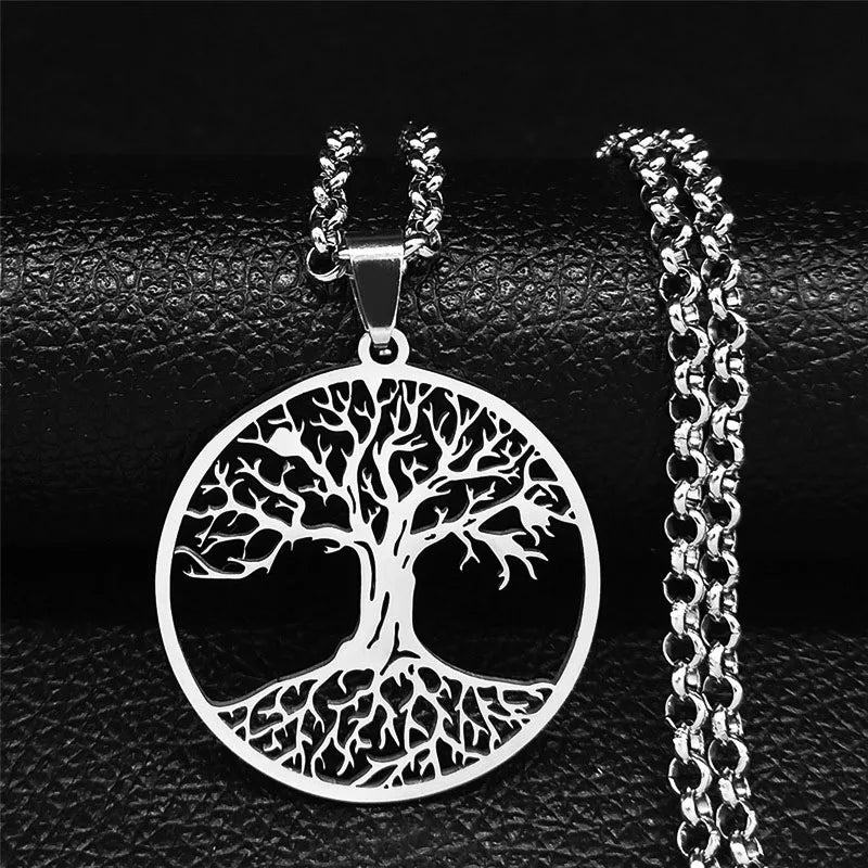 2024 Tree of Life Stainless Steel Long Necklace for Men Black Color Necklaces & Pendants Jewelry cadenas para hombre N834S03