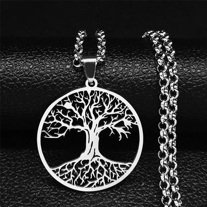 2024 Tree of Life Stainless Steel Long Necklace for Men Black Color Necklaces & Pendants Jewelry cadenas para hombre N834S03