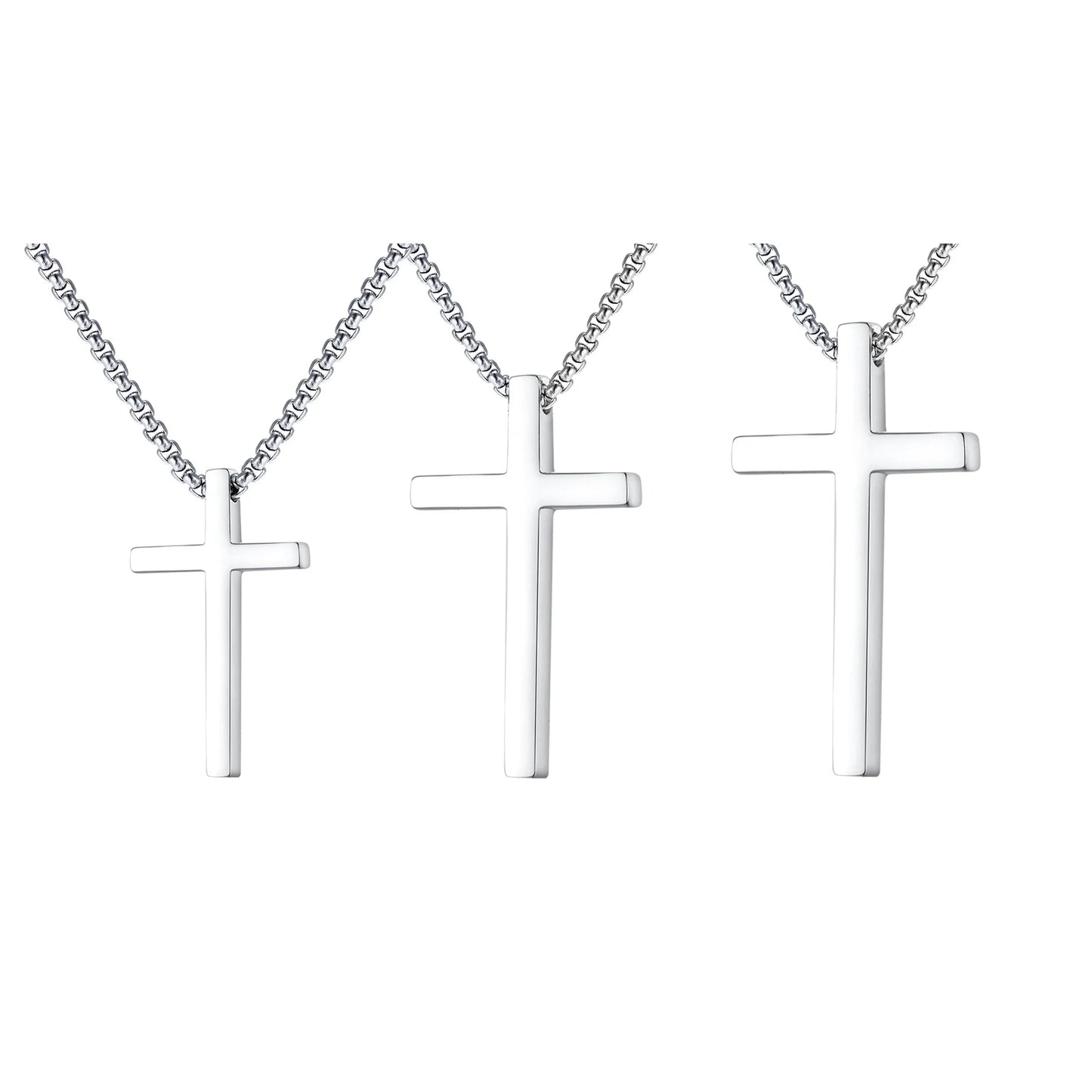 Vnox Stainless Steel Cross Necklace For Men Women Small Big Three Size Cross Pendent Smooth Jewelry Boys 1pc Collar