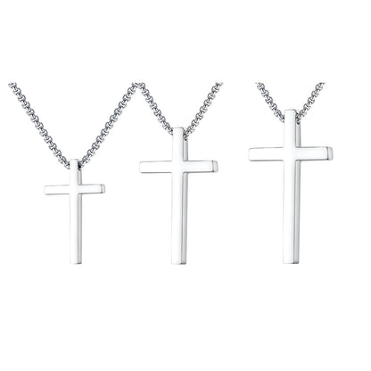 Vnox Stainless Steel Cross Necklace For Men Women Small Big Three Size Cross Pendent Smooth Jewelry Boys 1pc Collar
