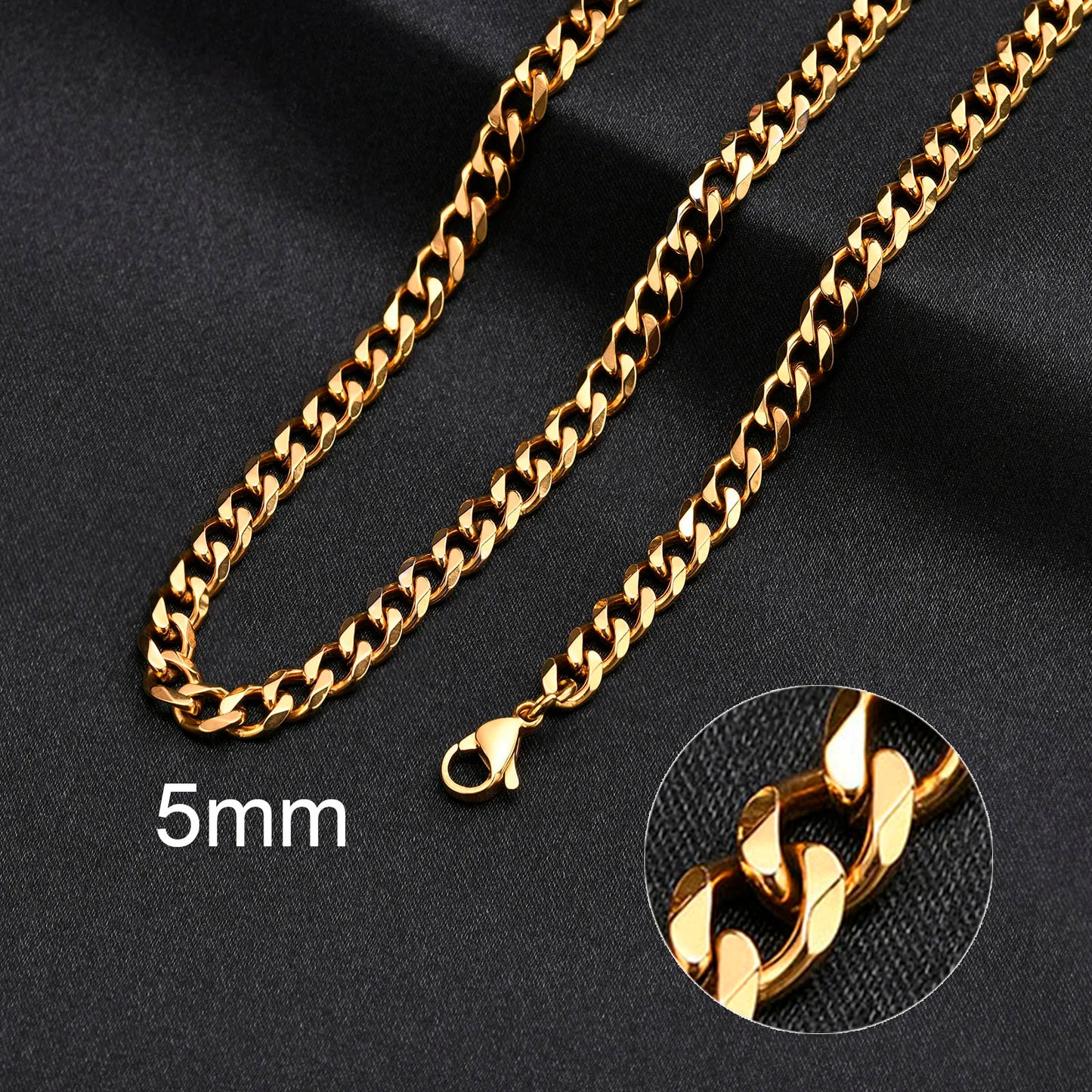 Basic Cuban Chain Necklace for Men Women,Stainless Steel Curb Link Chain Collar,3/5/7/9/11mm Width Black Gold Retro Color Choker