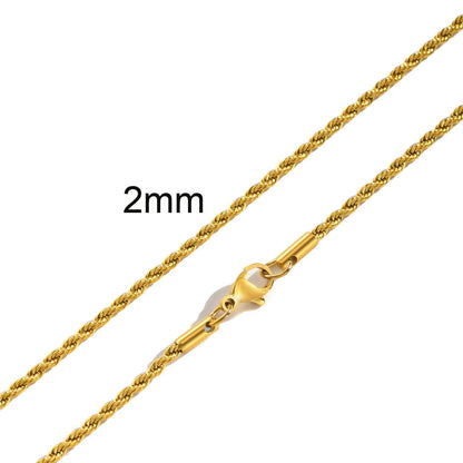 Ropes Long Necklace for Men Women,Stainless Steel Gold Color Twisted Rope Chain Collar,2/3/4/5mm Punk Basic Waterproof Jewelry