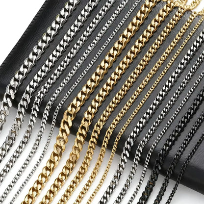 Basic Cuban Chain Necklace for Men Women,Stainless Steel Curb Link Chain Collar,3/5/7/9/11mm Width Black Gold Retro Color Choker