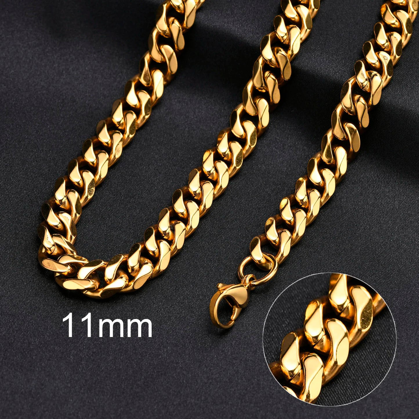 Basic Cuban Chain Necklace for Men Women,Stainless Steel Curb Link Chain Collar,3/5/7/9/11mm Width Black Gold Retro Color Choker