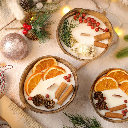 Coconut Bowl Candle with Dried Flowers Home Decorative Candles Eco Friendly Aromatherapy Candle for Weddding