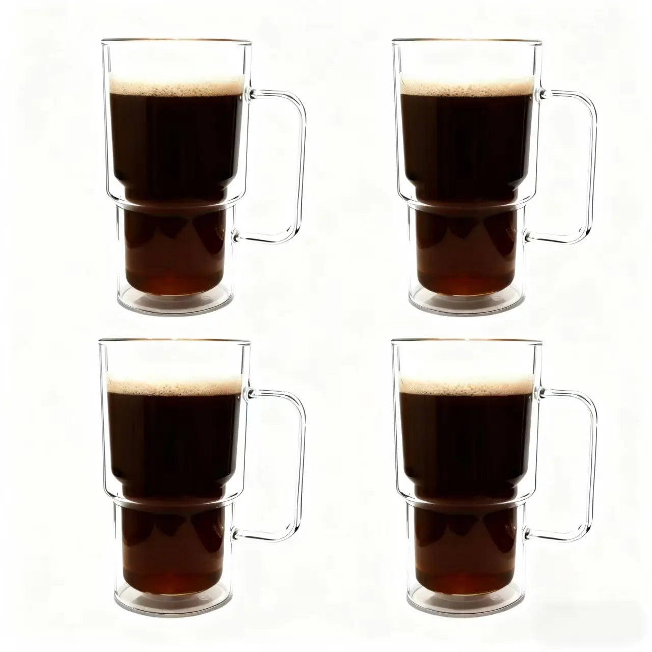 1/2/4Pcs - High Borosilicate Glass Cup Container, Double-Section Style Cup, Coffee Cup with Handle, Double-Layer Creative Wine Glass, Modern Style Draft Beer Cup, Wide-Mouth Mason Jar, Double-Layer Thickened Glassware, Large Capacity 400ml Transparent Cup