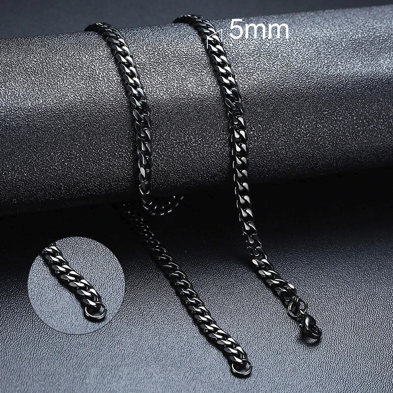 Basic Cuban Chain Necklace for Men Women,Stainless Steel Curb Link Chain Collar,3/5/7/9/11mm Width Black Gold Retro Color Choker