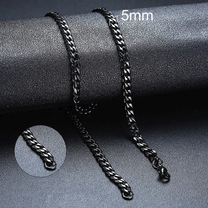Basic Cuban Chain Necklace for Men Women,Stainless Steel Curb Link Chain Collar,3/5/7/9/11mm Width Black Gold Retro Color Choker