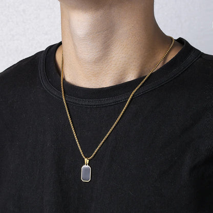 Stylish Men's Black Enamel Necklaces, Stainless Steel Square Pendant Necklace,Minimalist Male Collar Jewelry Gift