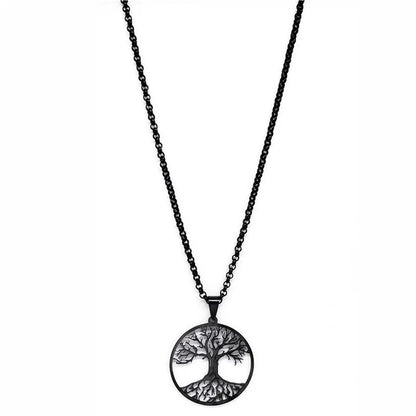 2024 Tree of Life Stainless Steel Long Necklace for Men Black Color Necklaces & Pendants Jewelry cadenas para hombre N834S03