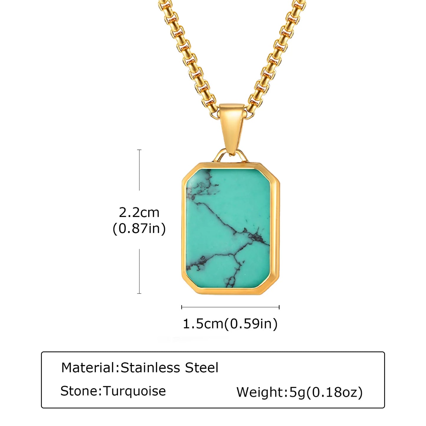 Trendy Pendant Necklaces for Men Boys,Square Natural Stone Stainless Steel Necklaces,Hip Hop Cool Healing Jewelry Gifts