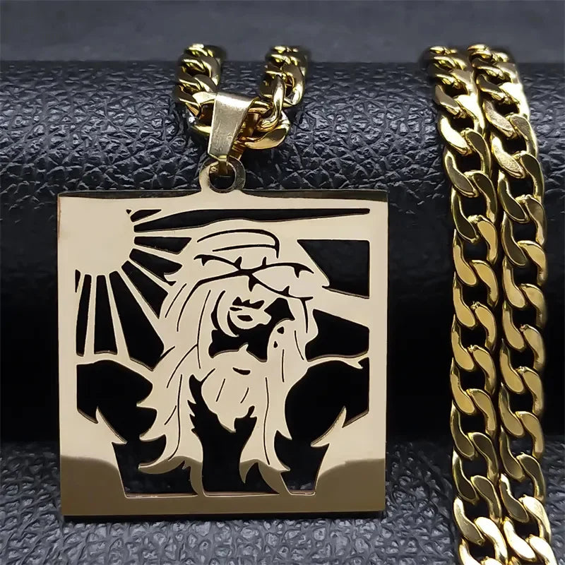 Hiphop Punk Kroon Van Doorns Jesus Kruis Ketting Voor Mannen Roestvrij Staal Verguld Kruisbeeld Hanger Kettingen Sieraden N8052