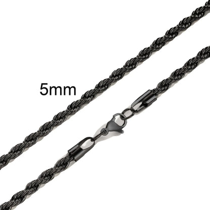 Ropes Long Necklace for Men Women,Stainless Steel Gold Color Twisted Rope Chain Collar,2/3/4/5mm Punk Basic Waterproof Jewelry