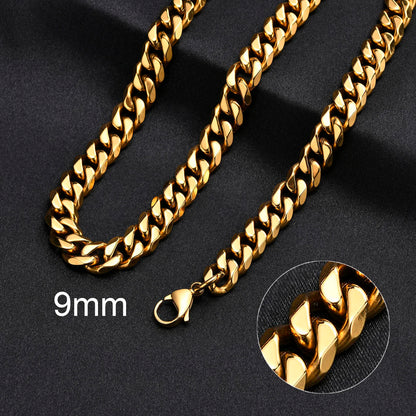 Basic Cuban Chain Necklace for Men Women,Stainless Steel Curb Link Chain Collar,3/5/7/9/11mm Width Black Gold Retro Color Choker