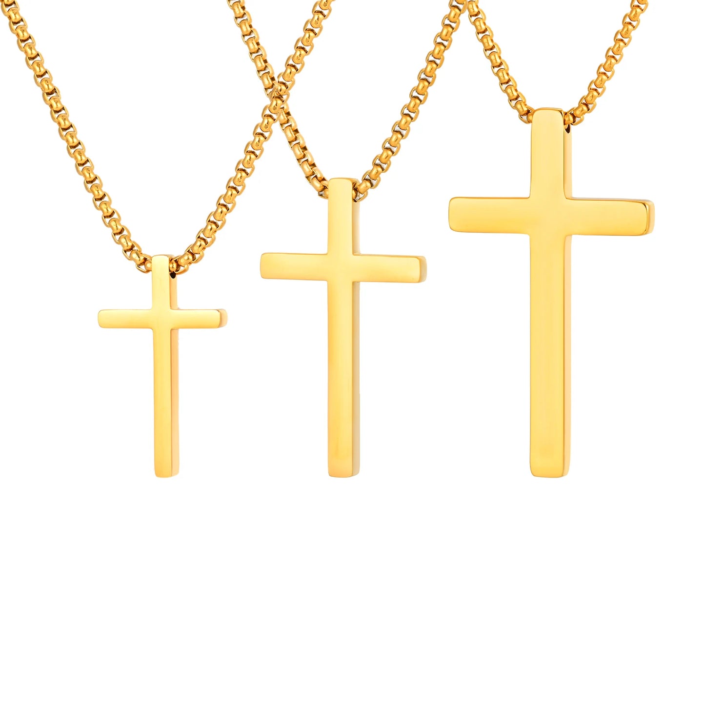 Vnox Stainless Steel Cross Necklace For Men Women Small Big Three Size Cross Pendent Smooth Jewelry Boys 1pc Collar