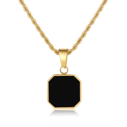 Stylish Men's Black Enamel Necklaces, Stainless Steel Square Pendant Necklace,Minimalist Male Collar Jewelry Gift