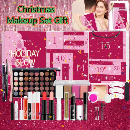 Kerst Countdown Make-up Set Lippenstift Oogschaduw Cosmetica 24-delige Vakantie Schoonheid Adventskalender Geschenkdoos voor Dames Meisjes