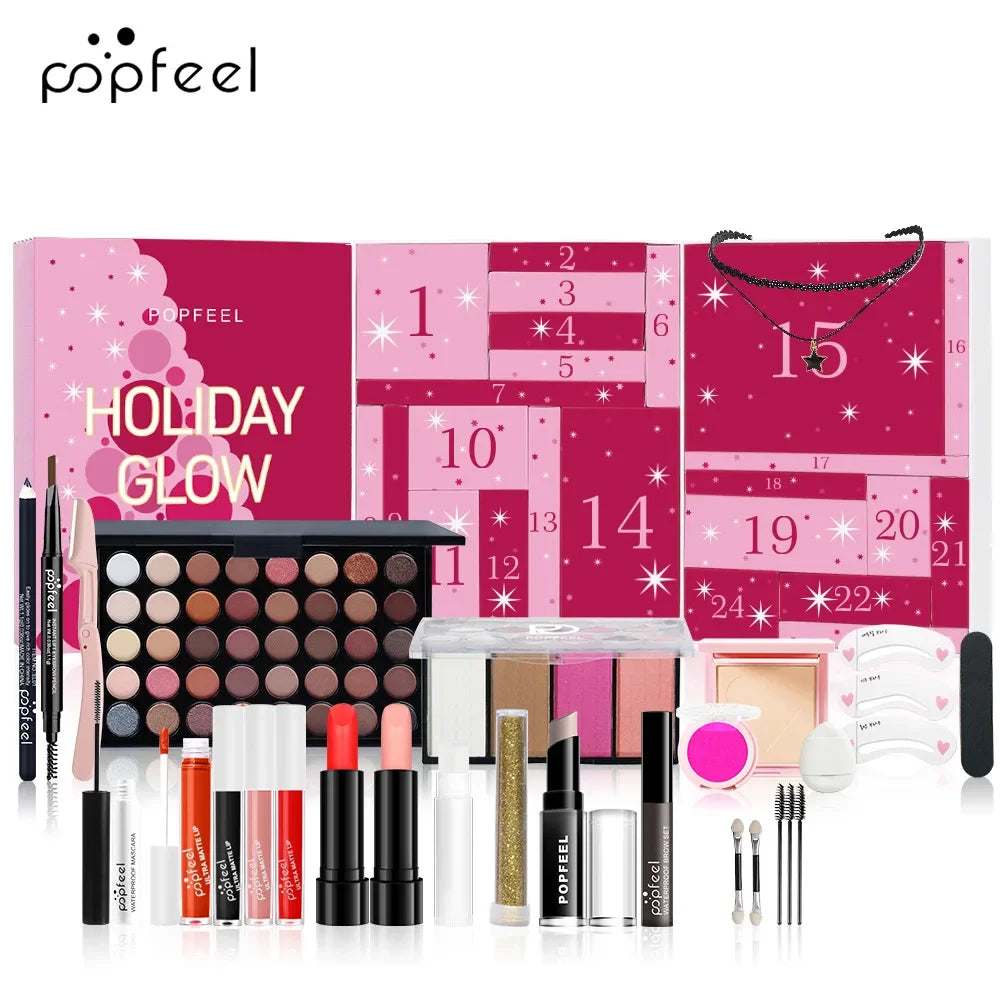 Kerst Countdown Make-up Set Lippenstift Oogschaduw Cosmetica 24-delige Vakantie Schoonheid Adventskalender Geschenkdoos voor Dames Meisjes