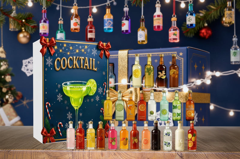 Calendrier de l'Avent de Noël avec cocktails et cadeaux de Noël