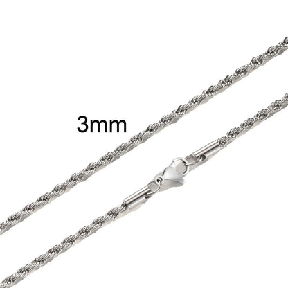Ropes Long Necklace for Men Women,Stainless Steel Gold Color Twisted Rope Chain Collar,2/3/4/5mm Punk Basic Waterproof Jewelry