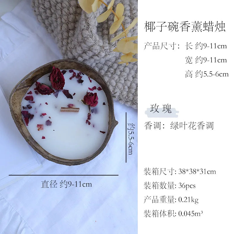 Coconut Bowl Candle with Dried Flowers Home Decorative Candles Eco Friendly Aromatherapy Candle for Weddding