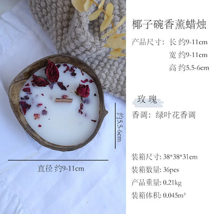 Coconut Bowl Candle with Dried Flowers Home Decorative Candles Eco Friendly Aromatherapy Candle for Weddding