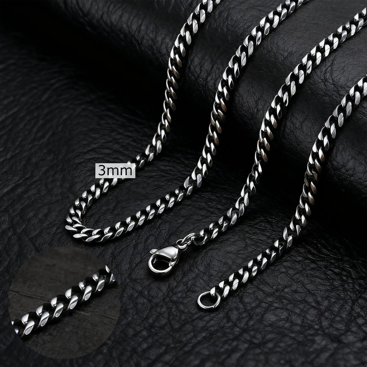 Basic Cuban Chain Necklace for Men Women,Stainless Steel Curb Link Chain Collar,3/5/7/9/11mm Width Black Gold Retro Color Choker