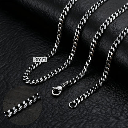 Basic Cuban Chain Necklace for Men Women,Stainless Steel Curb Link Chain Collar,3/5/7/9/11mm Width Black Gold Retro Color Choker