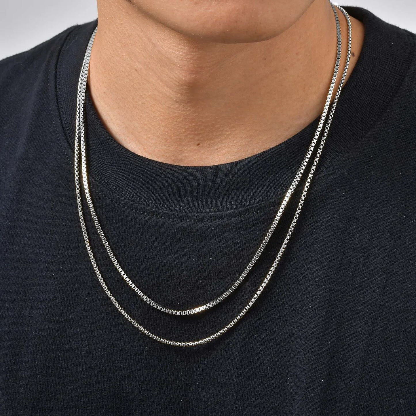 2 stks/set Dunne Ketting voor Mannen Jongens, Roestvrij Staal Goud Zilver Kleur Box Chain Halsbanden, stijlvolle Mannelijke Sieraden Gift