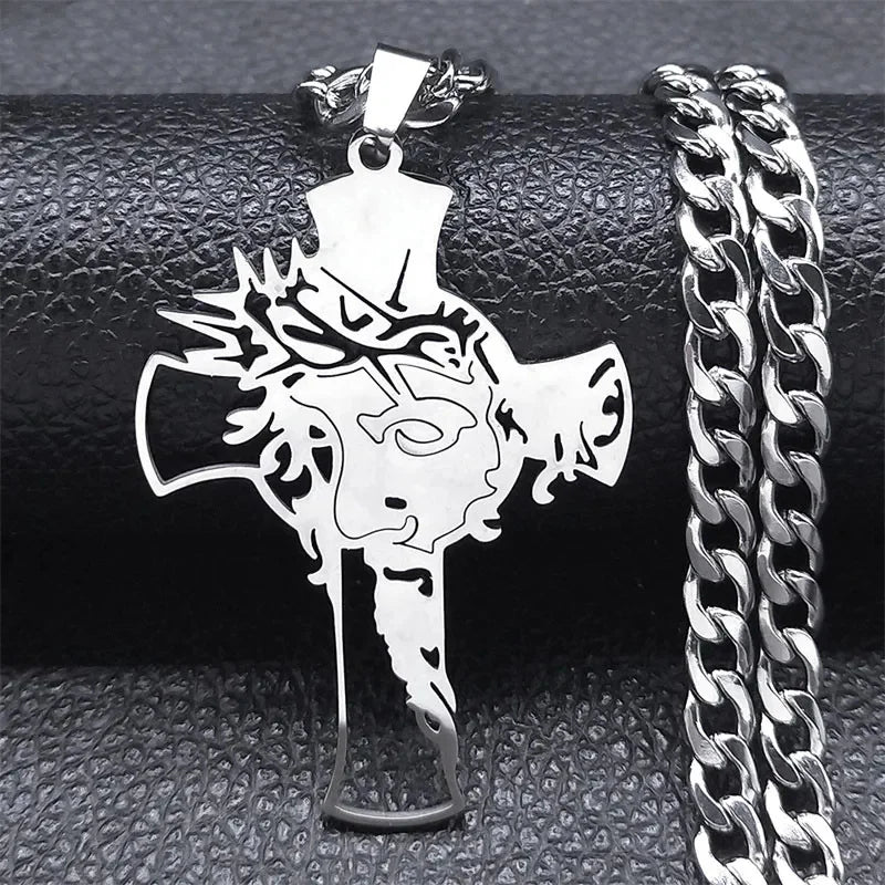 Hiphop Punk Kroon Van Doorns Jesus Kruis Ketting Voor Mannen Roestvrij Staal Verguld Kruisbeeld Hanger Kettingen Sieraden N8052