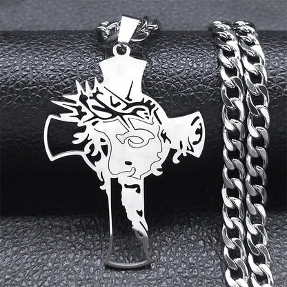 Hiphop Punk Kroon Van Doorns Jesus Kruis Ketting Voor Mannen Roestvrij Staal Verguld Kruisbeeld Hanger Kettingen Sieraden N8052