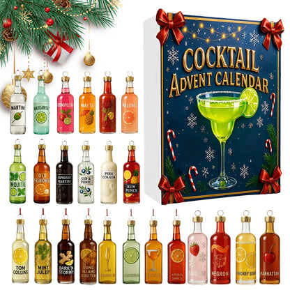 Cocktail Christmas Advent Calendar 2025 Xmas Gifts with 2D Flat Cocktail Ornaments Christmas Countdown Calendar Home Decoration