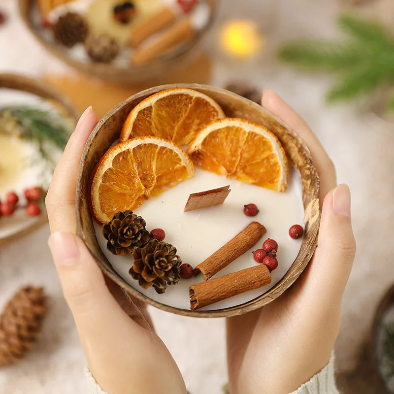 Coconut Bowl Candle with Dried Flowers Home Decorative Candles Eco Friendly Aromatherapy Candle for Weddding