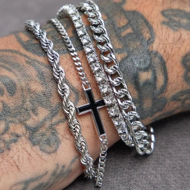 4 stuks roestvrijstalen kruisketting armband set voor mannen vrouwen punk hiphop minimalistische zirkoon armbanden dagelijks gebruik feestsieraden nieuw