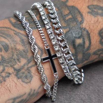 4 stuks roestvrijstalen kruisketting armband set voor mannen vrouwen punk hiphop minimalistische zirkoon armbanden dagelijks gebruik feestsieraden nieuw