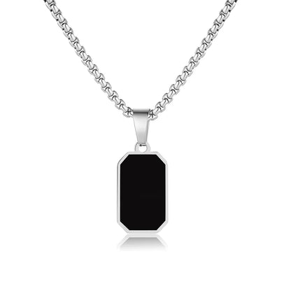 Stylish Men's Black Enamel Necklaces, Stainless Steel Square Pendant Necklace,Minimalist Male Collar Jewelry Gift