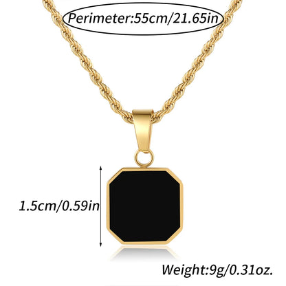 Stylish Men's Black Enamel Necklaces, Stainless Steel Square Pendant Necklace,Minimalist Male Collar Jewelry Gift