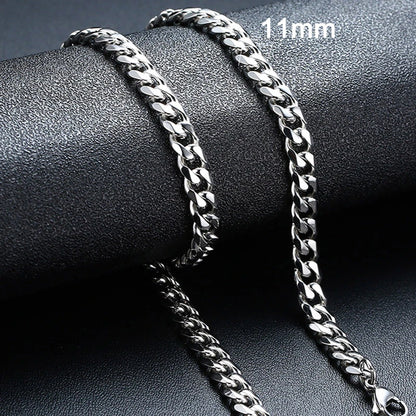 Basic Cuban Chain Necklace for Men Women,Stainless Steel Curb Link Chain Collar,3/5/7/9/11mm Width Black Gold Retro Color Choker