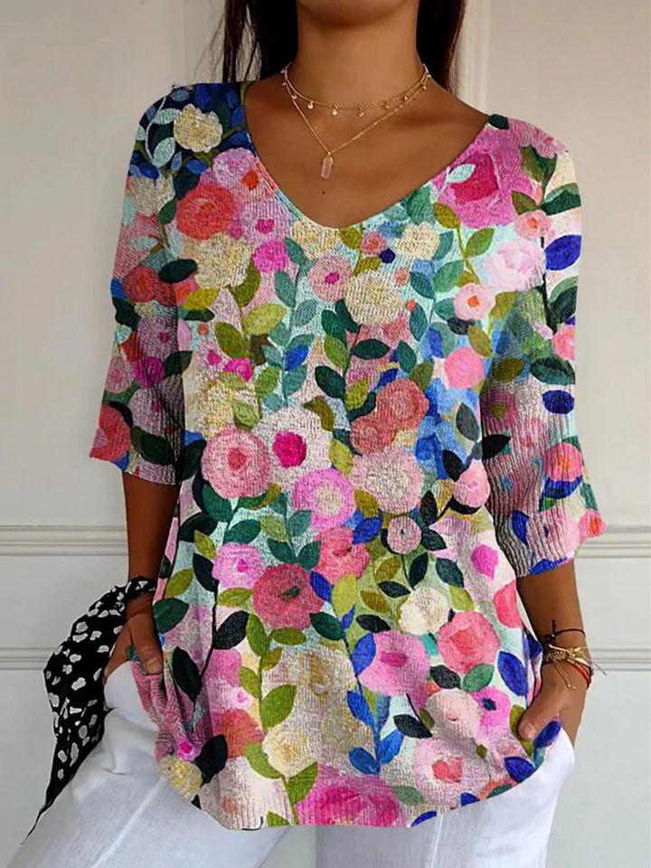 Pull en Tricot à Motif Floral Coloré pour Femmess