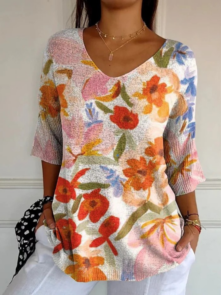 Pull Vintage à Motif Floral pour Femmes